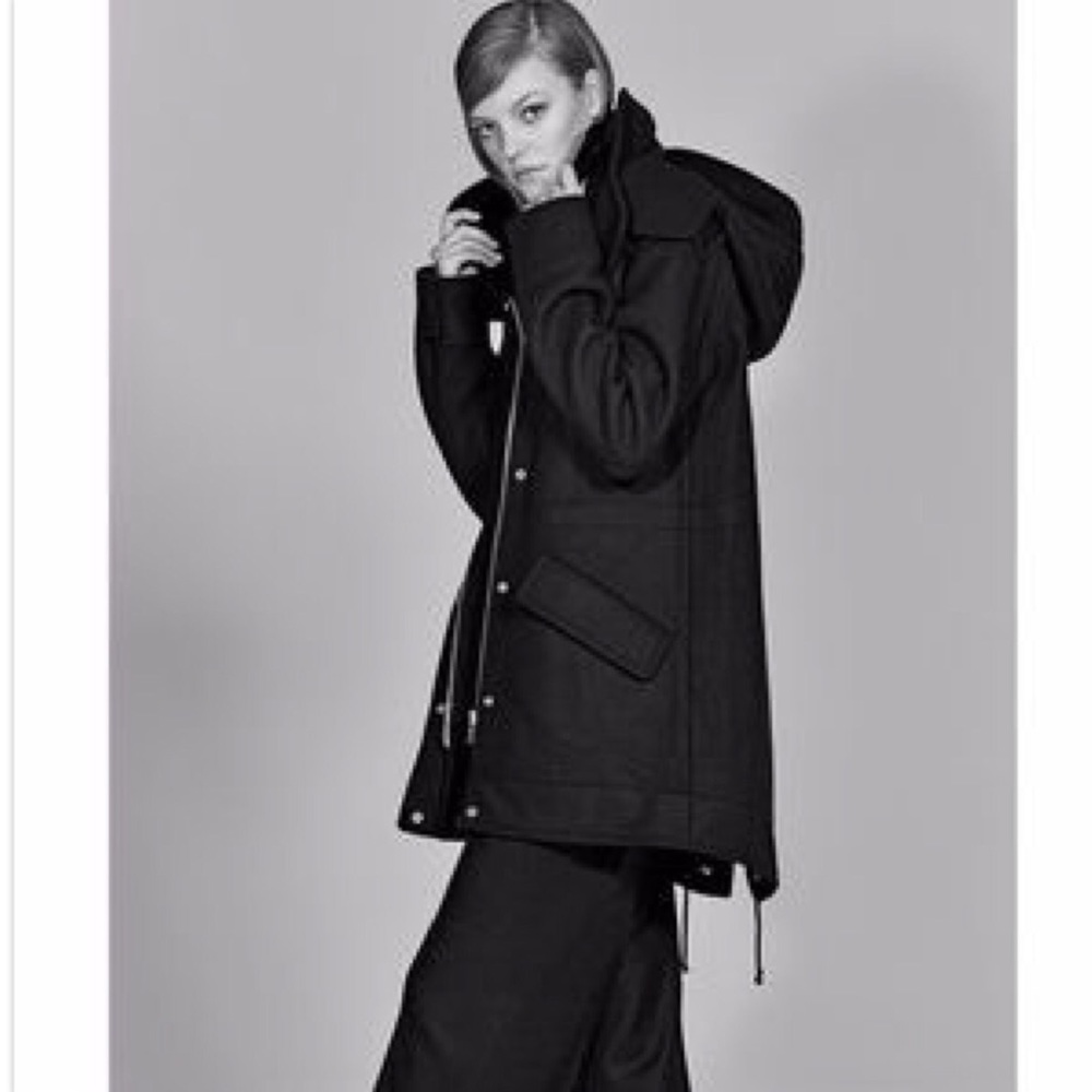 Zara studio hooded parka coat jacket with fur vest